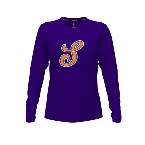 [FTLVCFPP-FYXS-LOGO2] Decker Comfort T-Shirt (Female Youth XS, Purple, V Neck, Logo 2, Long Sleeve)