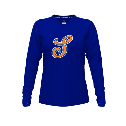 [FTLVPTRY-FYXS-LOGO2] Decker Performance T-Shirt (Female Youth XS, Royal, V Neck, Logo 2, Long Sleeve)