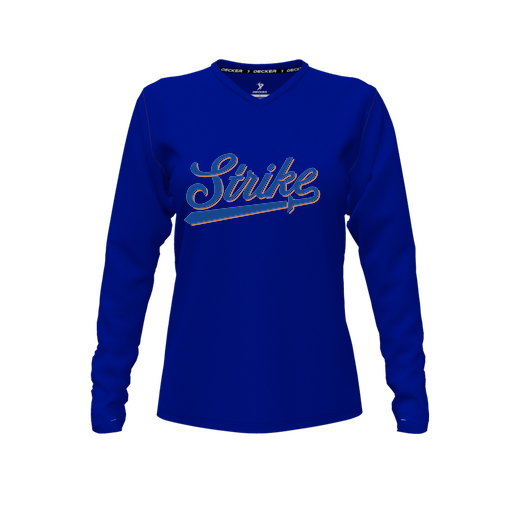 [CUS-DFW-TEES-PER-VNK-LSL-RYL-FYXS-LOGO3] Decker Performance T-Shirt (Female Youth XS, Royal, V Neck, Logo 3, Long Sleeve)
