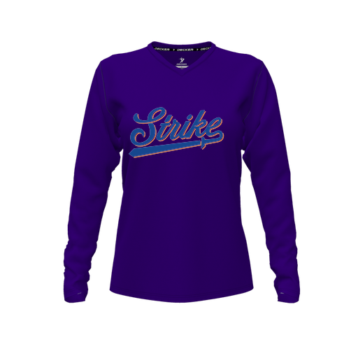 [FTLVPTPP-FYXS-LOGO3] Decker Performance T-Shirt (Female Youth XS, Purple, V Neck, Logo 3, Long Sleeve)